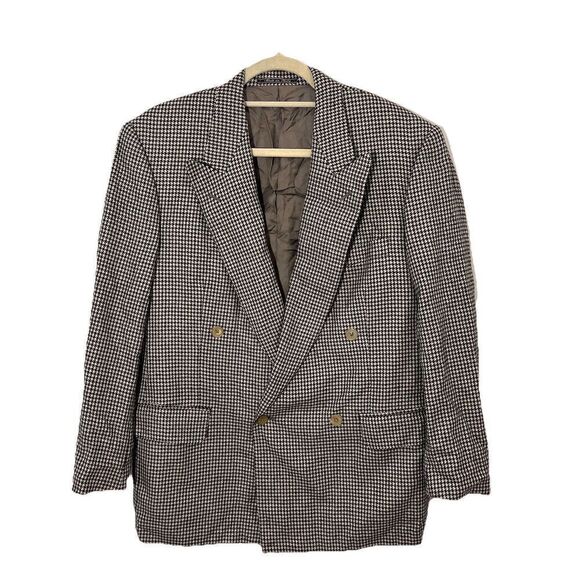 Ermenegildo Zegna Jacket Mens 48 Cashmere Houndstooth Plaid Double Breasted - Picture 1 of 7